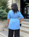 Satin blouse with lace, polyester and viscose, elegant design, image of the blouse with delicate details