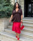 Satin blouse with lace, polyester and viscose, elegant women's garment, shown in the photo.