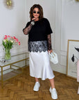 Риза с lace от cotton и elastane, Whiteа, с нежна lace по Sleeveите и деколтето, стилна и уup toбна за ежедневна носия.