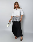 Риза с lace от cotton и elastane, Whiteа, с деликатна дантеlinen а декорация, подходяща за ежедневен стил.