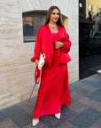 Satin kimono with a belt, polyester and viscose, white with smooth textured design, image of product for home clothing