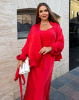 Satin kimono with a belt, polyester and viscose, white, smooth texture and elegant design, suitable for home style.