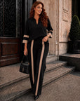 Set with wide-leg trousers made from polyester, viscose and spandex, stylish and comfortable women's garment, shown in the photo.
