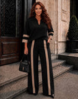 Set with wide-leg trousers made from polyester, viscose and spandex, suitable for everyday style, shown in the photo.