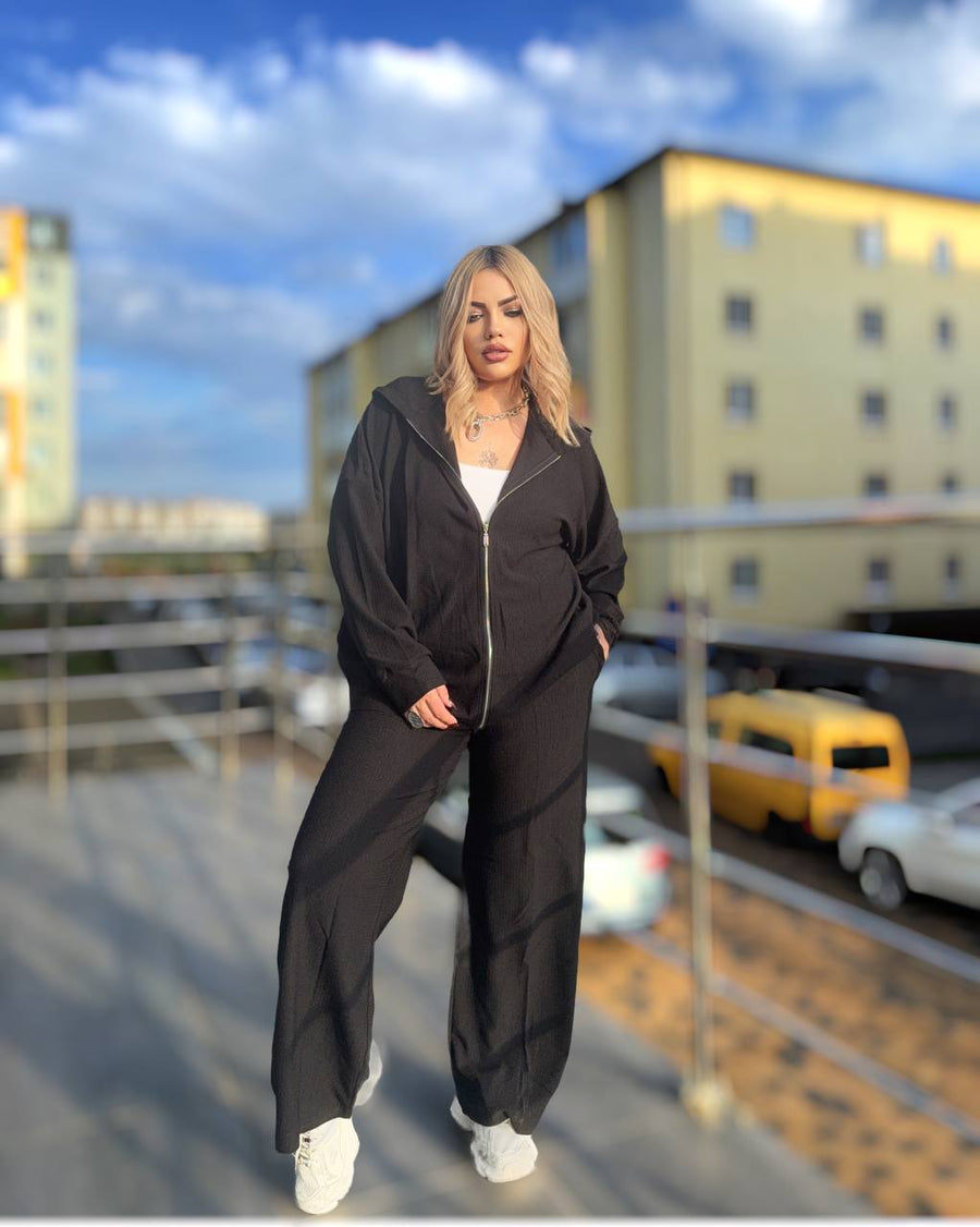 Sporty knit set with a hoodie  - Twiggy Shop