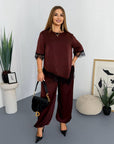 Satin set with lace, women's set made from polyester, viscose and elastane, elegant and delicate design
