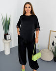 Satin set with lace, polyester, viscose and elastane, elegant set for linen with delicate details.