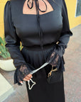 Long dress with a removable peplum belt, polyester, viscose and elastane, image of elegant women's dress