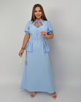 Long dress with detachable peplum belt