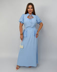 Long dress with detachable peplum belt