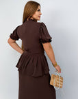 Long dress with detachable peplum belt