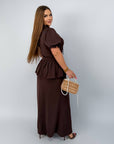 Long dress with detachable peplum belt