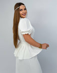 Long dress with detachable peplum belt