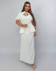 Long dress with detachable peplum belt