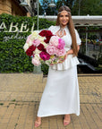 Long dress with detachable peplum belt