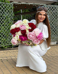Long dress with detachable peplum belt