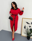 Fitted dress with a statement collar, polyester, viscose and spandex, image of elegant women's dress.
