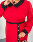 Fitted dress with a statement collar, made from polyester, viscose and spandex, with an elegant design.