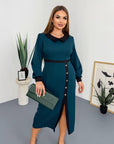 Fitted dress with a statement collar made from polyester, viscose and spandex, image of fashionable women's outfit