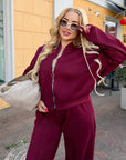 Suede bomber jacket and trouser set made from polyester, viscose and elastane, IT brand, image of stylish winter clothing.