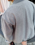 Bomber jacket with rhinestones, IT brand, polyester 65%, viscose 35%, image of stylish outer garment.