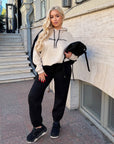 Suede tracksuit from IT with polyester, viscose and elastane, image of fashion team with comfortable design.