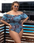 Printed one-piece swimsuit with ruffles  от polyester, модерен дизайн, за плаж и плуване, от марка Composition.