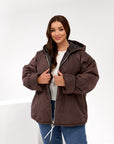 Lightweight hooded jacket made from polyester, suitable for autumn and winter, in grey, shown in the image.