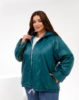 Lightweight hooded jacket made from polyester, blue and hood, suitable for autumn and winter time.