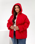 Lightweight hooded jacket made from polyester, model with comfortable design and light colour, suitable for autumn and winter days.