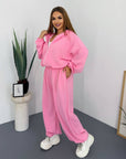 Hooded knit set, 60% cotton, 35% polyester, 5% elastane, suitable for everyday clothing