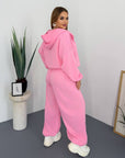 Hooded knit set, white and grey, with soft cotton and polyester material, suitable for everyday use.