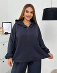 Hooded knit set, cotton and polyester, comfortable and stylish, suitable for everyday clothing.