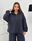 Hooded knit set, cotton and polyester, with comfortable cut and fashionable design, image of the clothing.