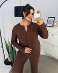 Soft button-up pyjamas made from viscose and polyester, comfortable for bedtime and relaxation, in gentle colours.
