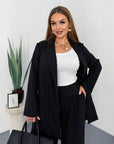 Striped business-style set with polyester, viscose and spandex, image of elegant business clothing