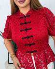 Lace blouse made from cotton and nylon, white, with delicate lace details and long sleeves, for elegant style.