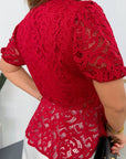 Lace blouse made from cotton and nylon with gentle lace decoration, suitable for everyday style.