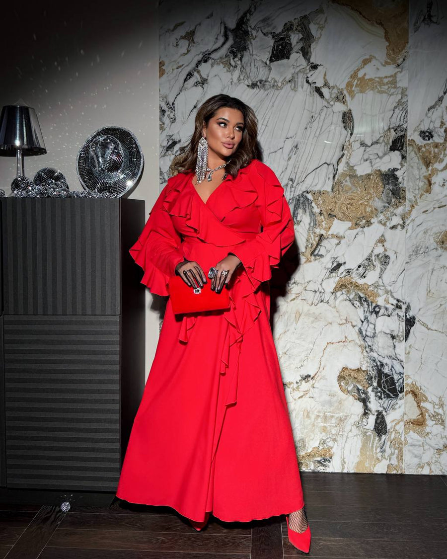 Rochie lunga cu volane