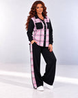 Fleece-lined set with checked inserts, 80% cotton and 20% polyester, shown in the image.