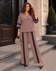 Set with wide-leg trousers made from polyester, viscose and spandex, in bright colour, suitable for everyday wear.