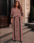 Set with wide-leg trousers made from polyester, viscose and spandex, model in an elegant style, worn on a model.