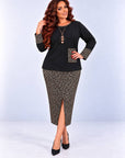 Printed blouse and skirt made from polyester, viscose and spandex, stylish set for everyday look.