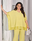 Embroidered blouse and wide-leg pants set , polyester и lycra, стиlinen и уup toбен дамски тоалет.