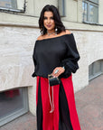 Set with wide-leg trousers made from polyester and lycra, image of fashionable women's set.