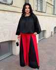 Set with wide-leg trousers made from polyester and lycra, image of elegant model in stylish clothing