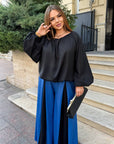 Set with wide-leg trousers, polyester and lycra, fashionable and comfortable, image with model worn stylish design.