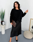 Satin dress and soft jumper set, polyester, viscose and elastane, with an elegant design, image IMG_2442