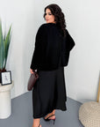 Satin dress and soft jumper set, polyester, viscose and elastane, stylish and comfortable for everyday life.