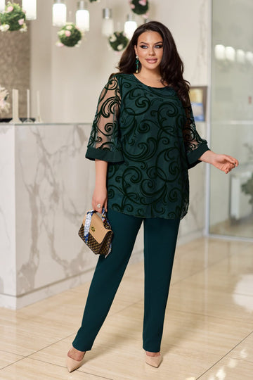 Set with a blouse in flocked fabric